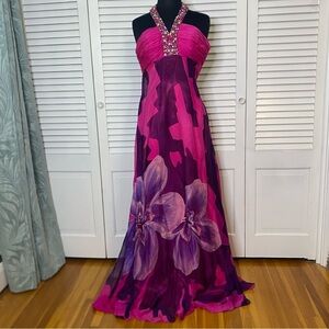 Jovani | Embellished Pink and Purple Empire Waist Gown | Size 2